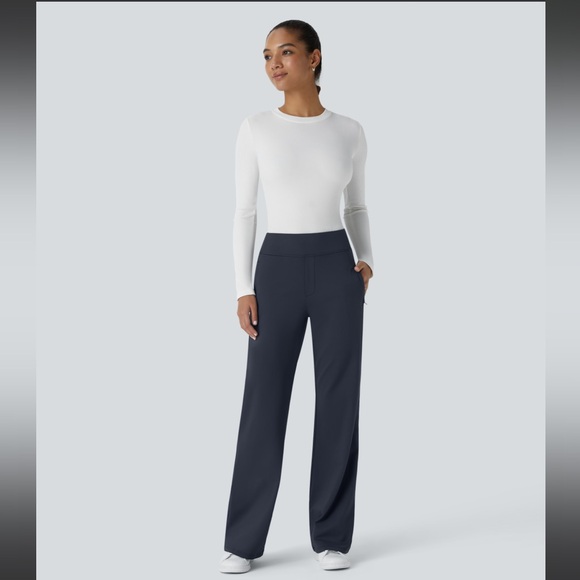 Halara Flex DayStretch Mid Rise Side Zipper Pocket Work Flare Pants Midnight Blu - Picture 6 of 8